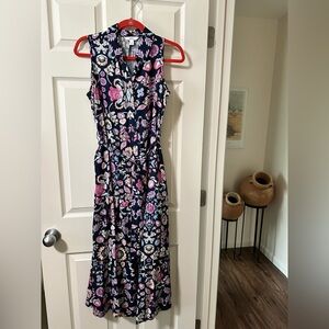 Croft & Barrow Maxi Dress Small Womens Floral blue Button Up Sleeveless Long